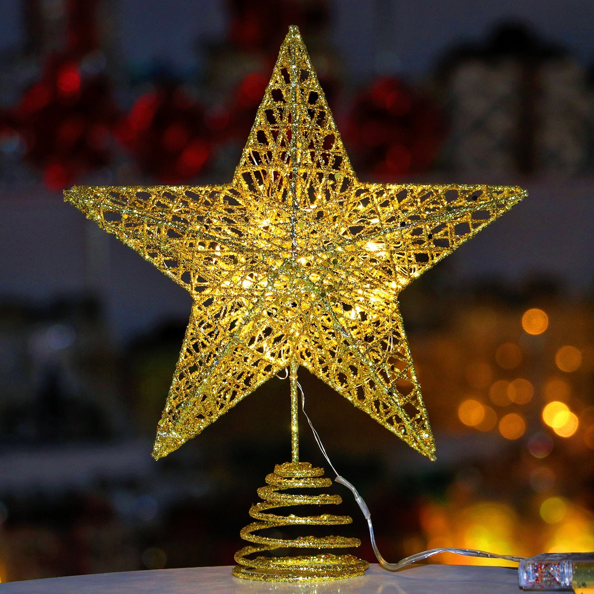 Christmas Tree Top Star Powder With Lamp Iron Five Star Christmas Decorations