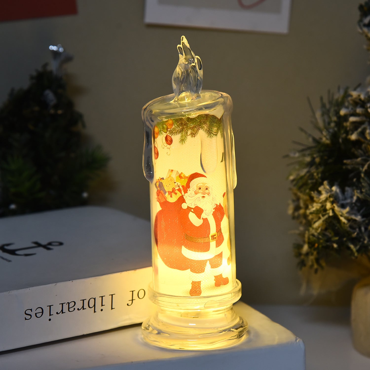 Christmas Built-in Printed LED Candle Light Cylindrical Electronic Small Wax Lamp Festive Atmosphere Decorative Ornaments Night Light