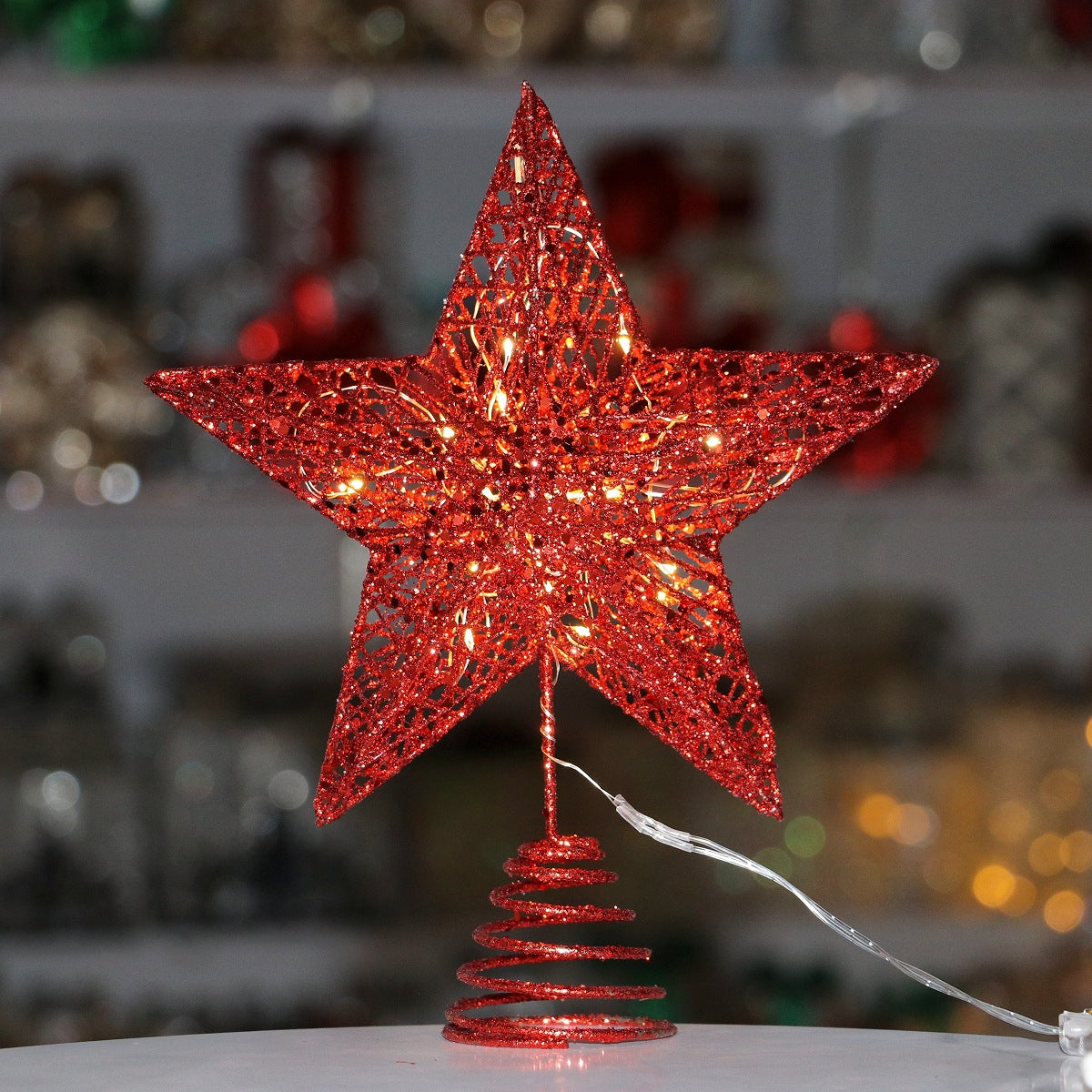 Christmas Tree Top Star Powder With Lamp Iron Five Star Christmas Decorations