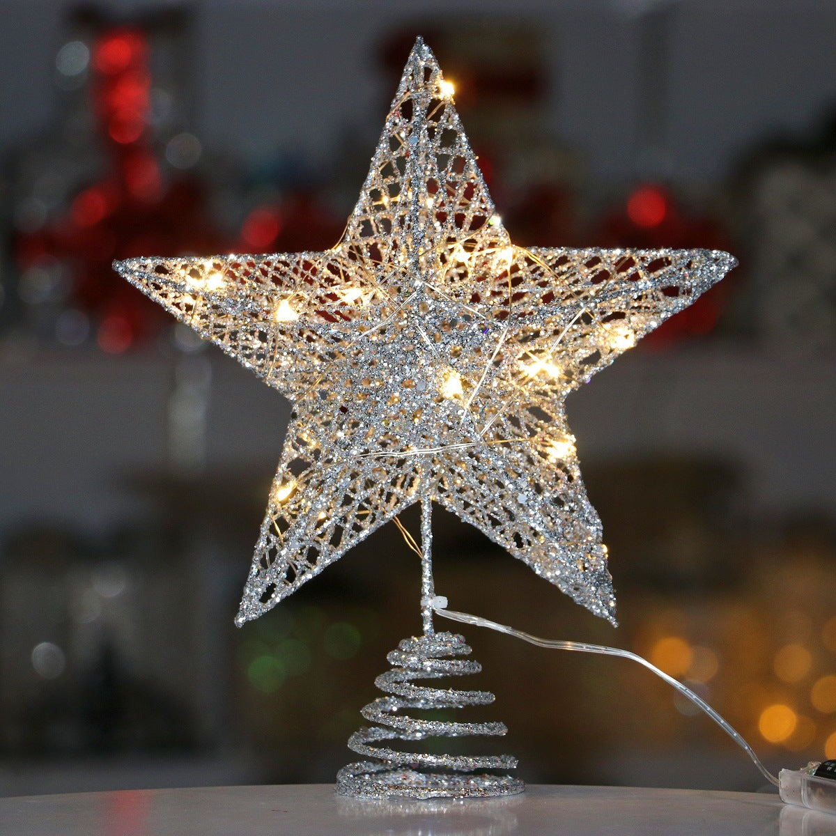 Christmas Tree Top Star Powder With Lamp Iron Five Star Christmas Decorations