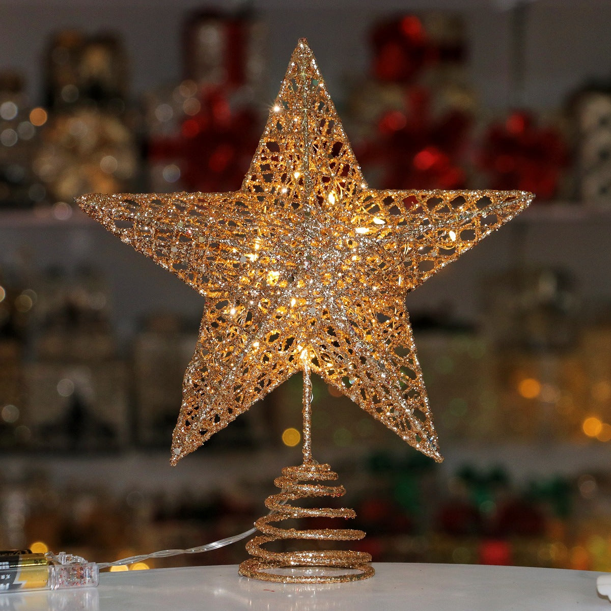 Christmas Tree Top Star Powder With Lamp Iron Five Star Christmas Decorations