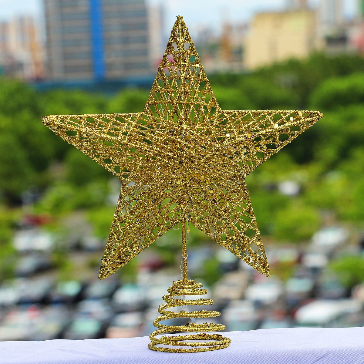 Christmas Tree Top Star Powder With Lamp Iron Five Star Christmas Decorations