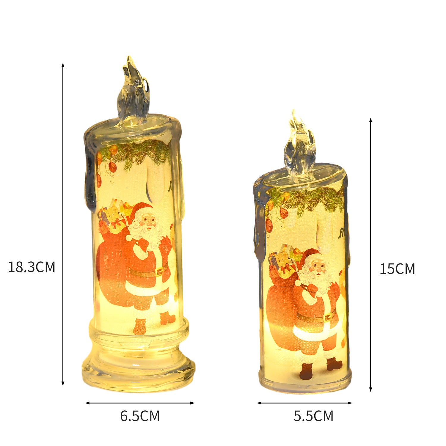 Christmas Built-in Printed LED Candle Light Cylindrical Electronic Small Wax Lamp Festive Atmosphere Decorative Ornaments Night Light