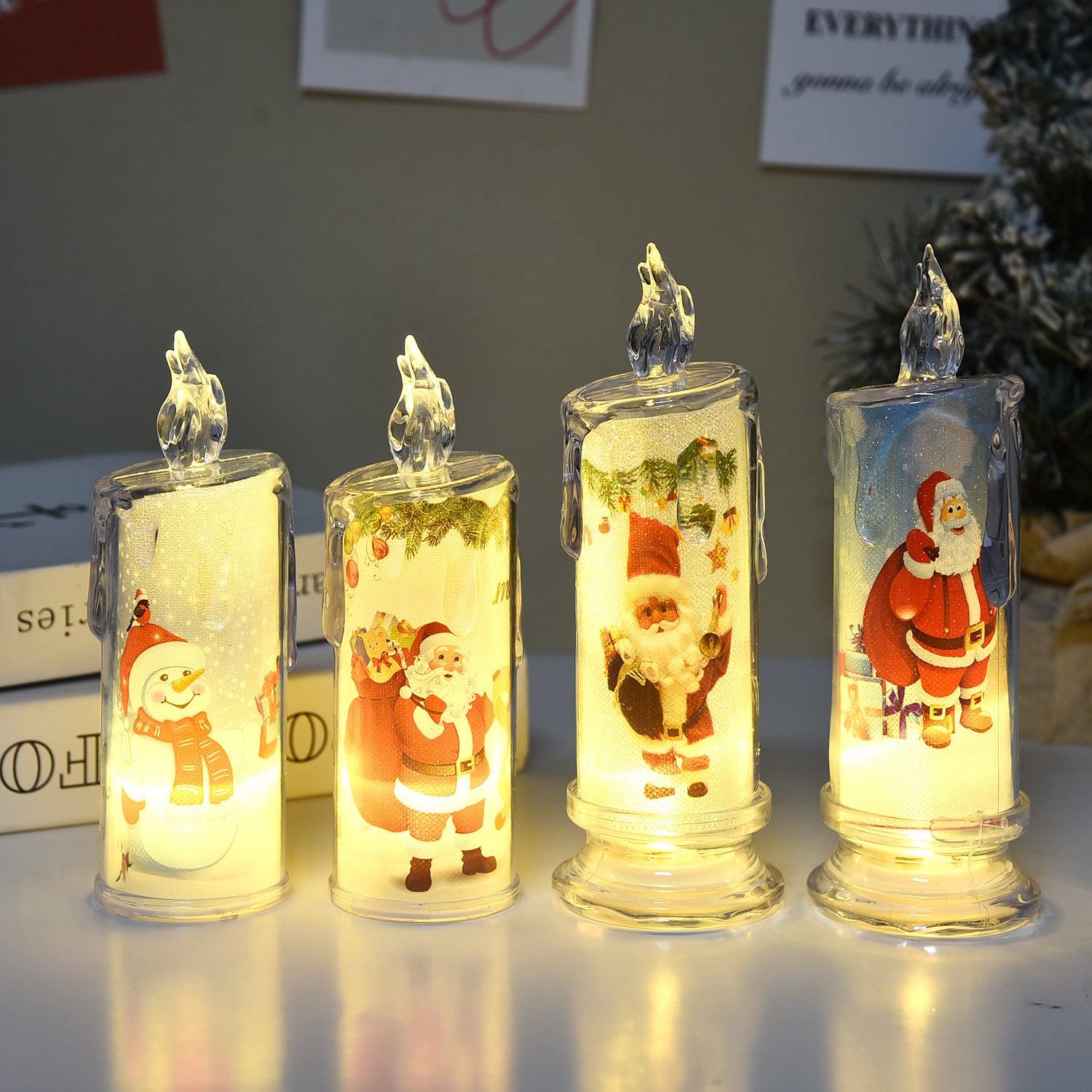 Christmas Built-in Printed LED Candle Light Cylindrical Electronic Small Wax Lamp Festive Atmosphere Decorative Ornaments Night Light