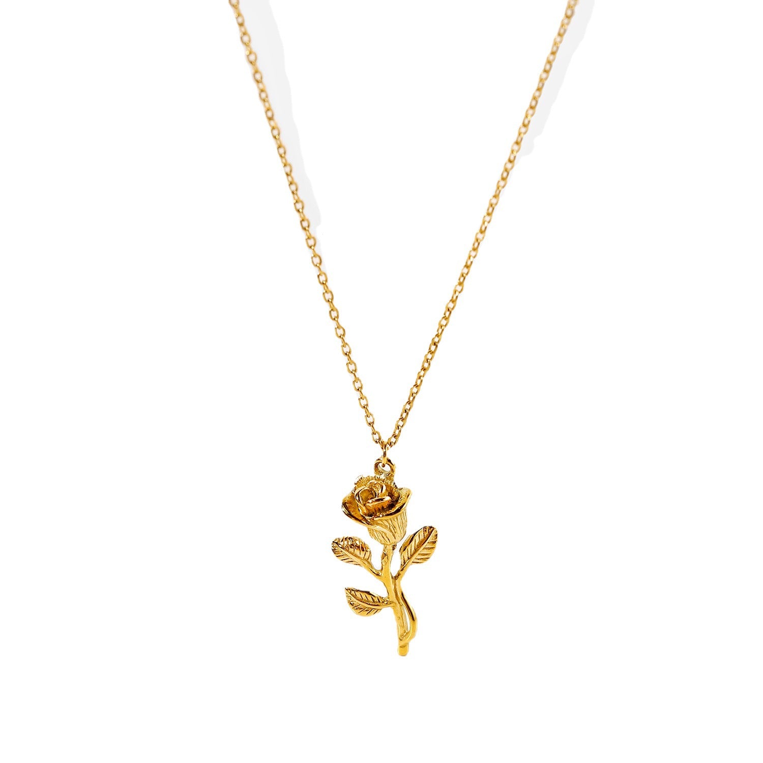 18K Gold Plated Three-dimensional Rose Pendant Necklace