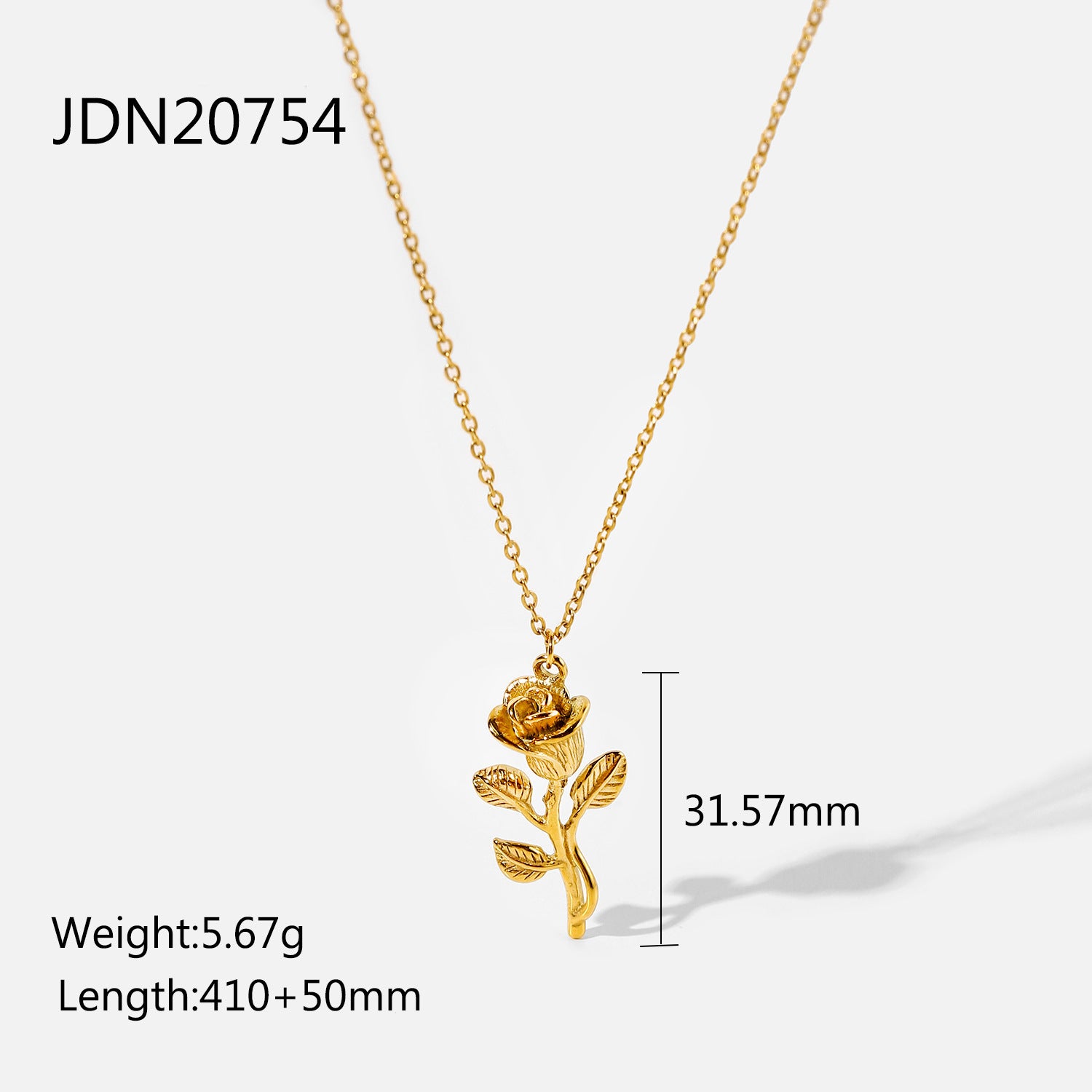 18K Gold Plated Three-dimensional Rose Pendant Necklace