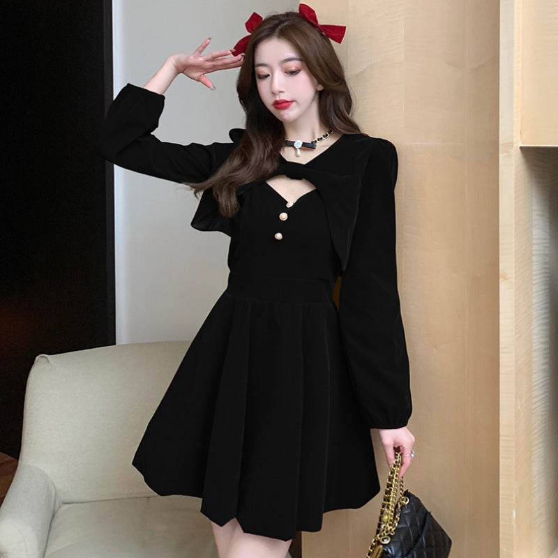 New Year Christmas Fashion Suit Autumn And Winter 2024 New Temperament Design Shawl Sling Dress Two-piece Set