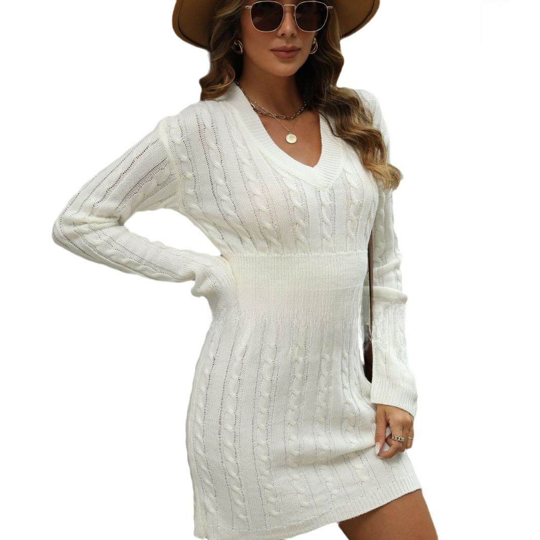 2024Autumn And Winter Foreign WomenSweater Waist Twist Hip Dress