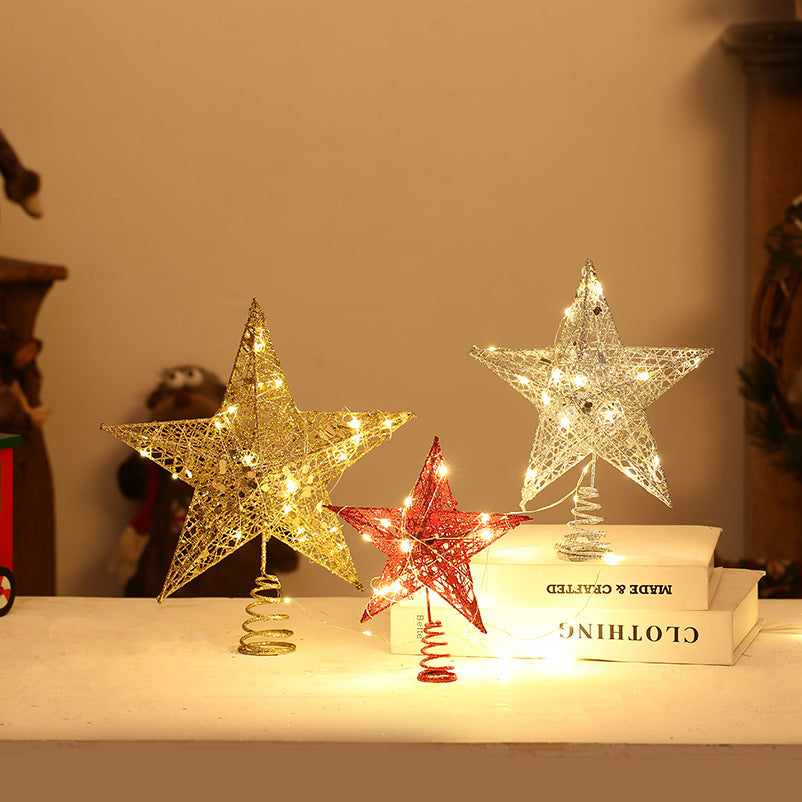 Christmas Tree Top Star Powder With Lamp Iron Five Star Christmas Decorations