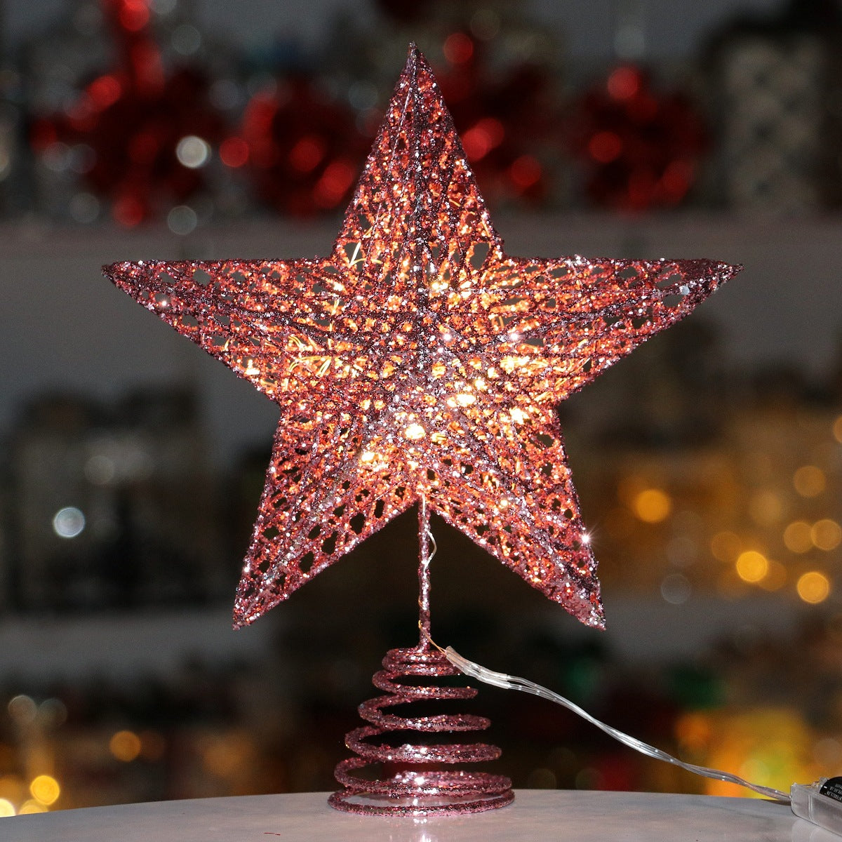 Christmas Tree Top Star Powder With Lamp Iron Five Star Christmas Decorations