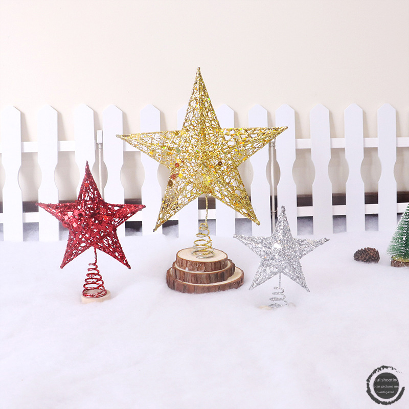 Christmas Tree Top Star Powder With Lamp Iron Five Star Christmas Decorations